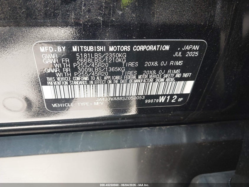 2025 Mitsubishi Outlander VIN JA4J3VA88SZ050053 IAAI salvage auction — RIGHT FRONT, Salvage Title, sold $9,100 on 2026-07-13 (photo 9)