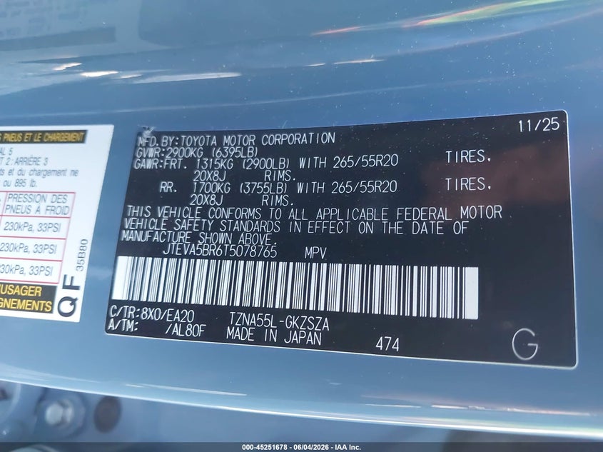 2026 Toyota 4runner VIN JTEVA5BR6T5078765 IAAI salvage auction — SIDE, Salvage Title, sold $26,750 on 2026-07-21 (photo 9)