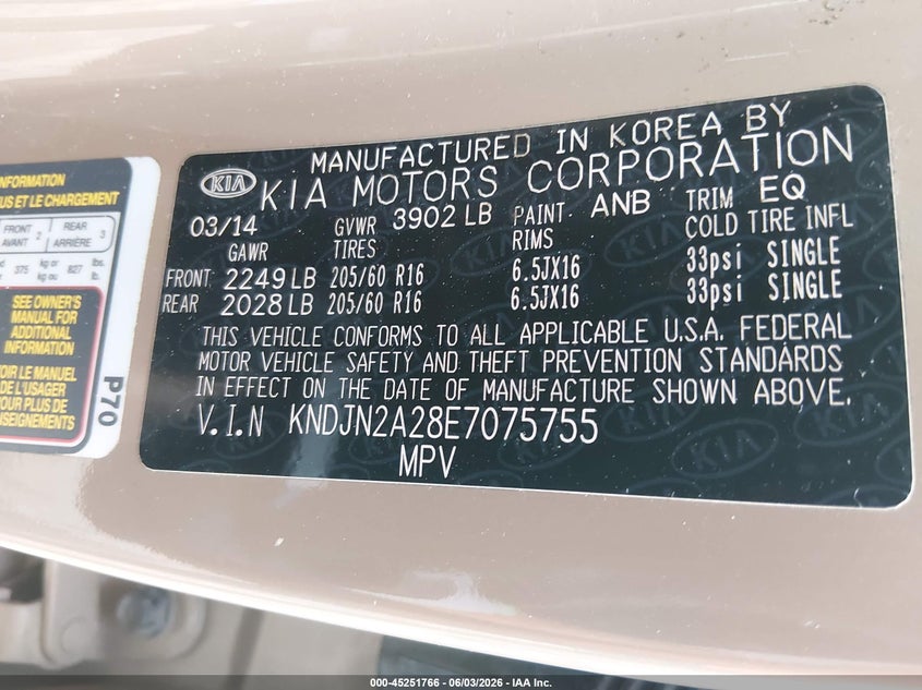 2014 Kia Soul VIN KNDJN2A28E7075755 IAAI salvage auction — ENGINE BURN, Original (Texas), sold $300 on 2026-07-15 (photo 9)