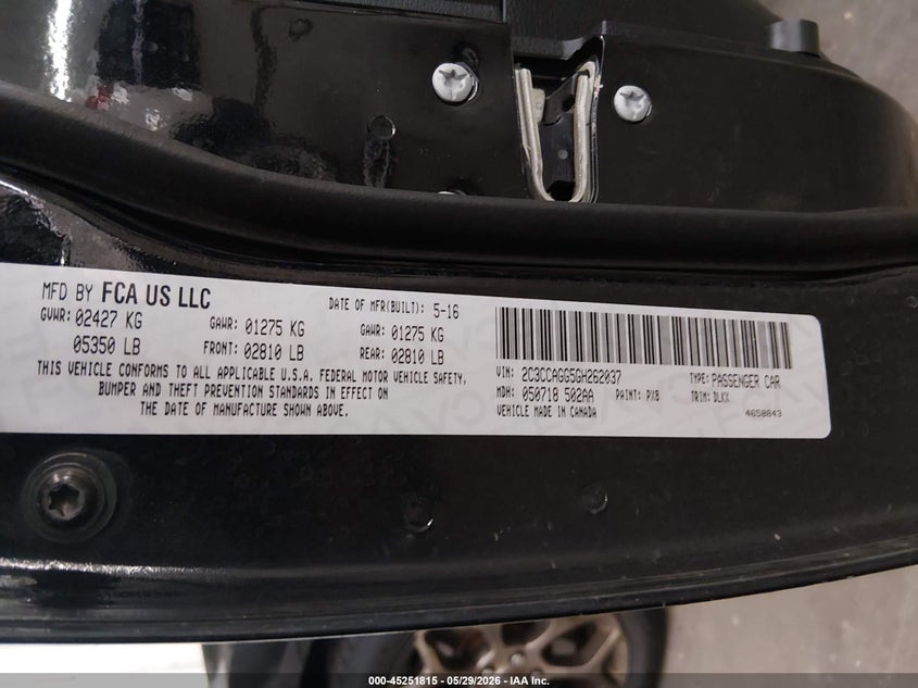 2016 Chrysler 300 VIN 2C3CCAGG5GH262037 IAAI salvage auction — FRONT END, Salvage (Minnesota), sold $25 on 2026-07-09 (photo 9)