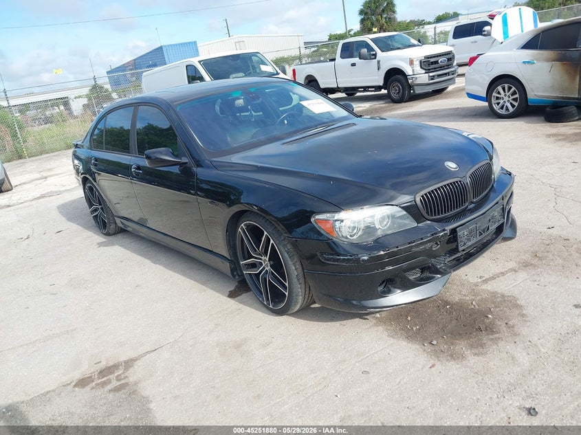 2007 BMW 7 series VIN WBAHN83577DT76186 IAAI salvage auction — FRONT END, Clear (Florida), sold $300 on 2026-07-15 (photo 1)