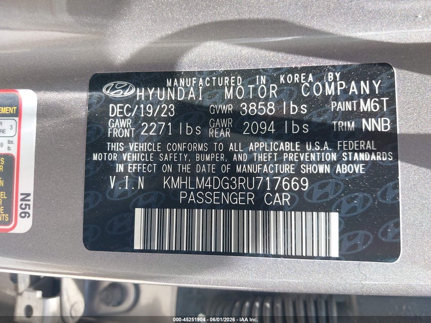 2024 Hyundai Elantra VIN KMHLM4DG3RU717669 IAAI salvage auction — FRONT END, Salvage (Texas), sold $4,350 on 2026-07-28 (photo 9)