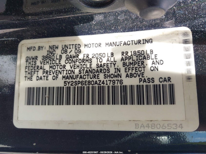 2010 Pontiac Vibe VIN 5Y2SP6E80AZ417976 IAAI salvage auction — SIDE, Salvage (Texas), sold $850 on 2026-07-12 (photo 9)