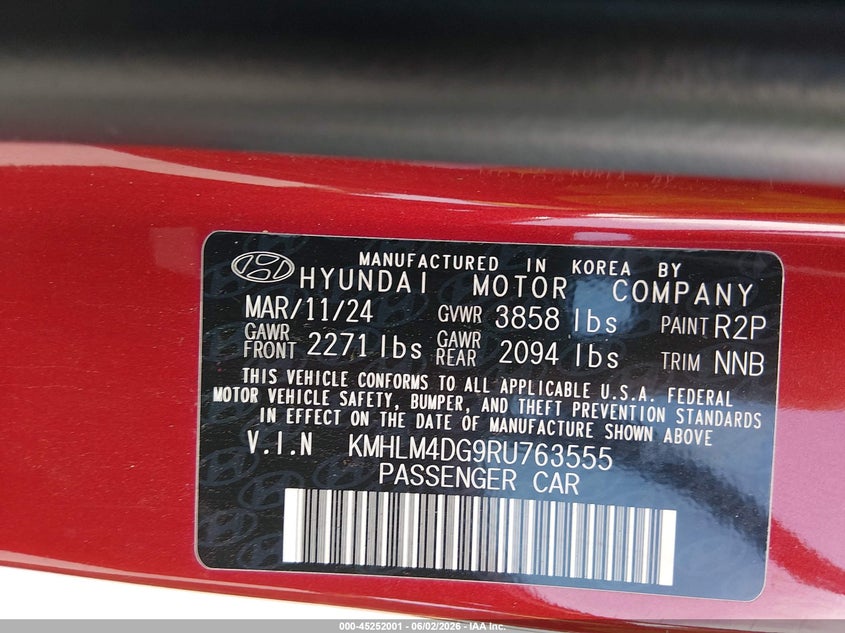 2024 Hyundai Elantra VIN KMHLM4DG9RU763555 IAAI salvage auction — ALL OVER, Salvage Title, sold $3,975 on 2026-07-15 (photo 9)