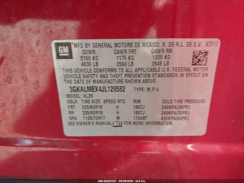 2018 Gmc Terrain VIN 3GKALMEX4JL128582 IAAI salvage auction — REAR END, Salvage Title, sold $4,250 on 2026-07-06 (photo 9)