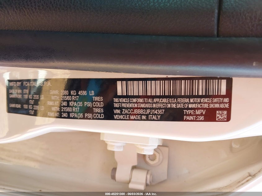 2018 Jeep Renegade VIN ZACCJBBB2JPJ14367 IAAI salvage auction — HAIL, Clear (Missouri), sold $1,950 on 2026-08-10 (photo 9)