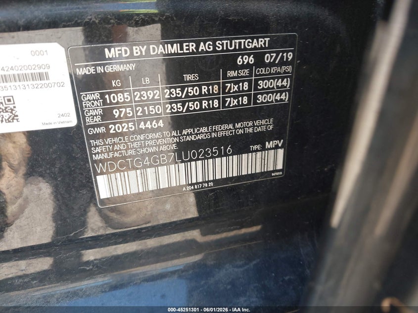 2020 Mercedes-benz Gla-klasse VIN WDCTG4GB7LU023516 IAAI salvage auction — REAR END, Salvage Title, sold $9,050 on 2026-07-14 (photo 9)