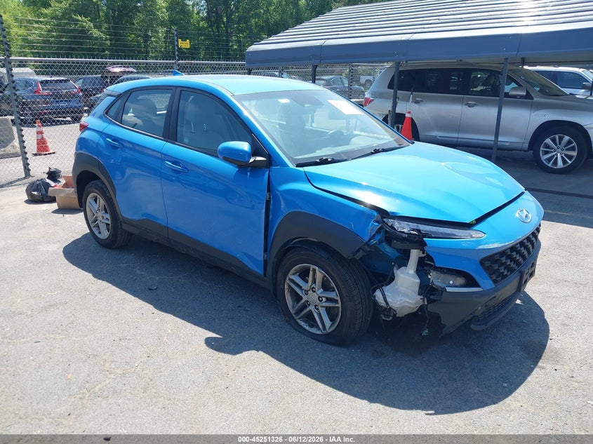 2022 Hyundai Kona VIN KM8K2CAB5NU780349 IAAI salvage auction — LEFT FRONT, Salvage Title, sold $525 on 2026-07-23 (photo 1)