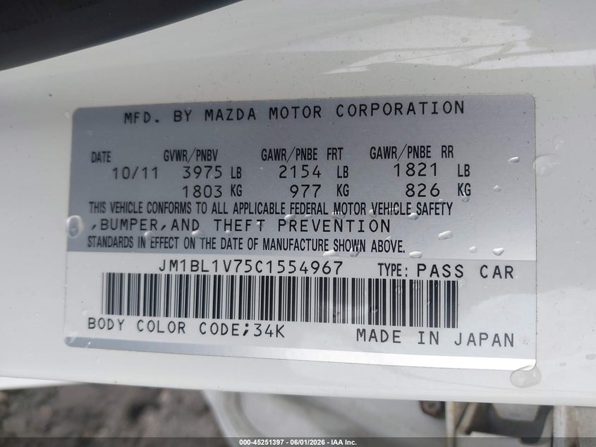 2012 Mazda 3 VIN JM1BL1V75C1554967 IAAI salvage auction — FRONT END, Salvage (Georgia), sold $800 on 2026-07-10 (photo 9)