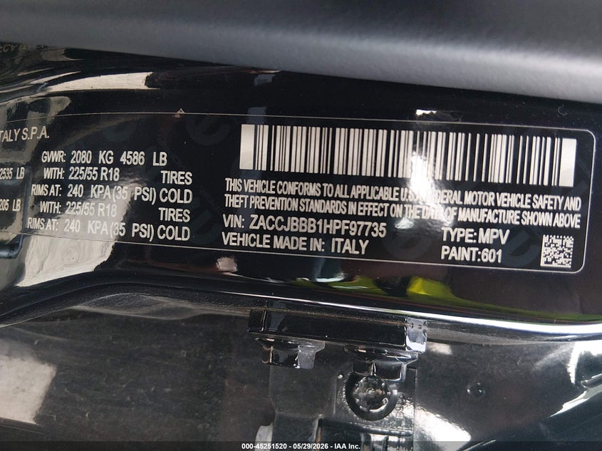 2017 Jeep Renegade VIN ZACCJBBB1HPF97735 IAAI salvage auction — FRONT END, Salvage Title, sold $1,100 on 2026-07-14 (photo 9)