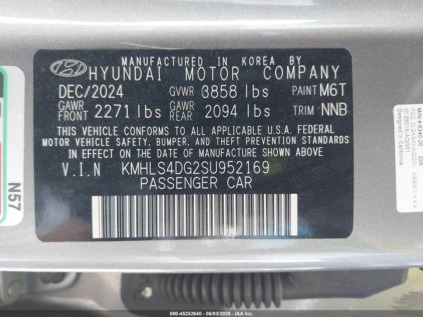 2025 Hyundai Elantra VIN KMHLS4DG2SU952169 IAAI salvage auction — FRONT END, Salvage (Texas), sold $2,250 on 2026-07-29 (photo 9)