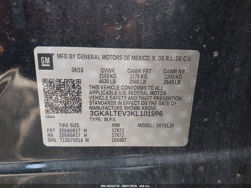 2019 Gmc Terrain VIN 3GKALTEV3KL101996 IAAI salvage auction — FRONT END, Salvage Title, sold $2,400 on 2026-09-09 (photo 9)