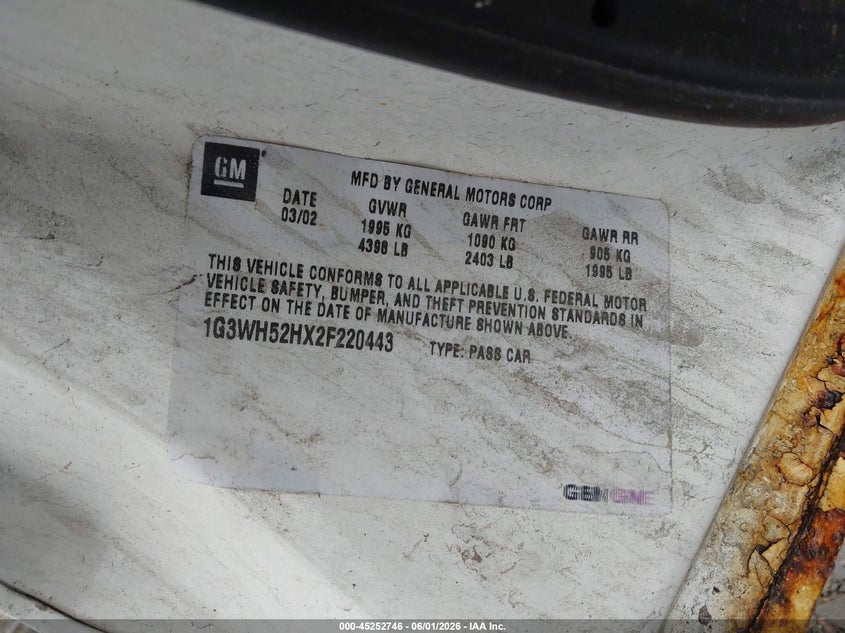 2002 Oldsmobile Intrigue VIN 1G3WH52HX2F220443 IAAI salvage auction — ALL OVER, Prior Salvage (Minnesota), sold $225 on 2026-07-08 (photo 9)