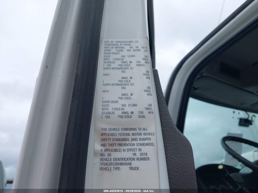 2019 Freightliner M2 106 VIN 1FVACXFC2KHKK4546 IAAI salvage auction — SIDE, Clear (Indiana), sold $12,800 on 2026-07-15 (photo 8)