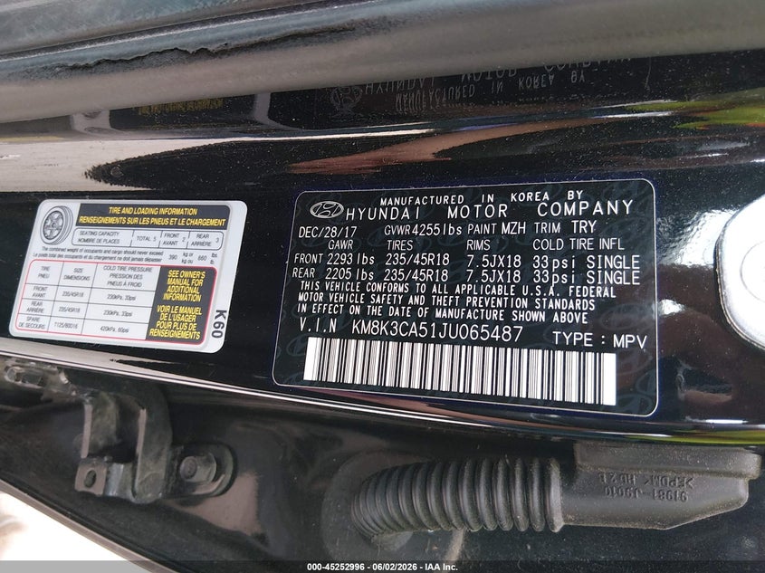 2018 Hyundai Kona VIN KM8K3CA51JU065487 IAAI salvage auction — FRONT END, Salvage Title, sold $2,200 on 2026-07-08 (photo 9)