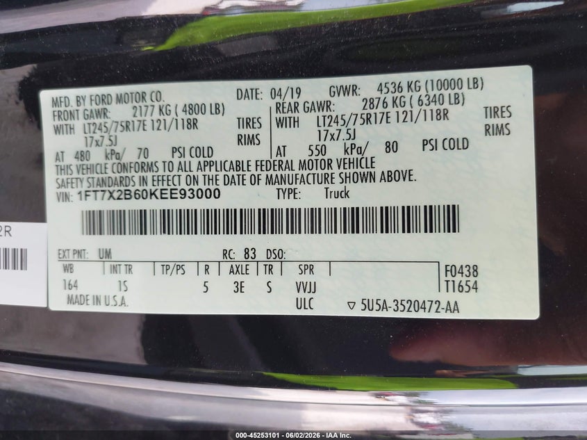 2019 Ford F-250 VIN 1FT7X2B60KEE93000 IAAI salvage auction — LEFT FRONT, Sf97 (Missouri), sold $20,900 on 2026-07-09 (photo 9)