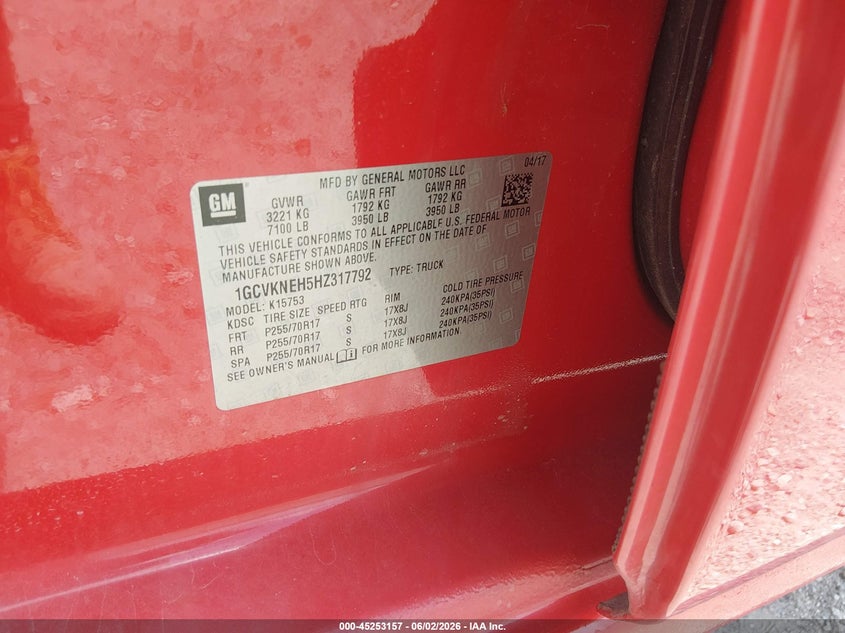 2017 Chevrolet Silverado 1500 VIN 1GCVKNEH5HZ317792 IAAI salvage auction — LEFT SIDE, Sf97 (Missouri), sold $19,100 on 2026-07-09 (photo 9)