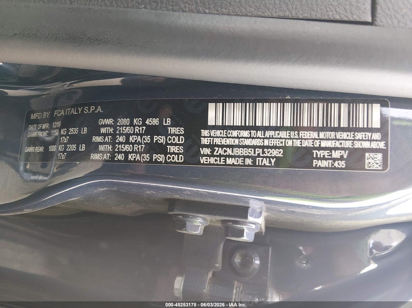 2020 Jeep Renegade VIN ZACNJBBB5LPL32962 IAAI salvage auction — FRONT END, Salvage (Illinois), sold $25 on 2026-07-22 (photo 9)