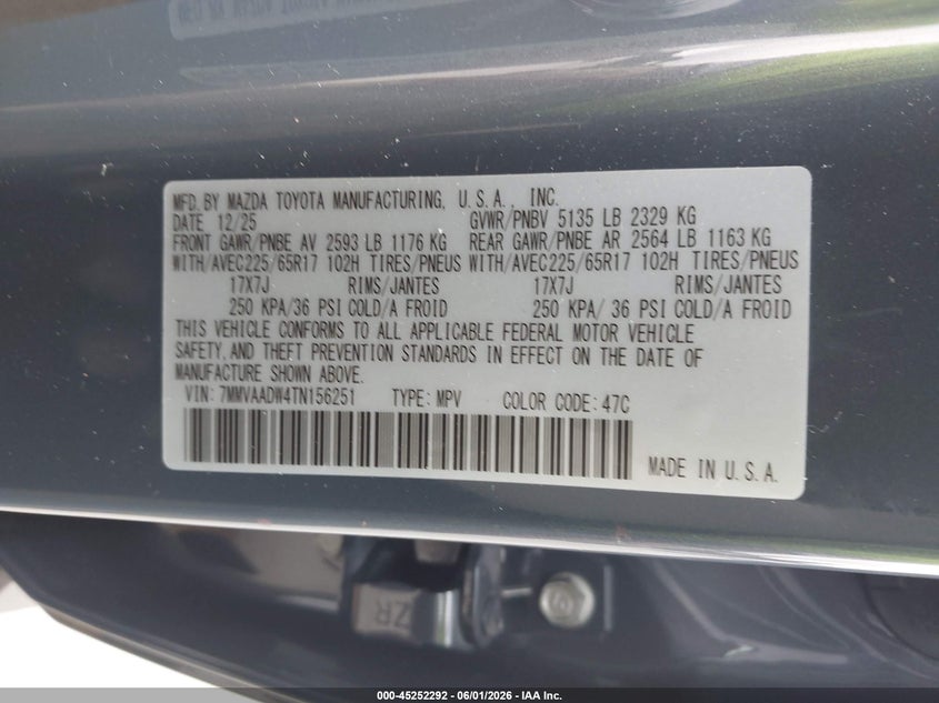 2026 Mazda Cx-50 VIN 7MMVAADW4TN156251 IAAI salvage auction — NORMAL WEAR, Salvage Title, sold $7,800 on 2026-07-14 (photo 9)