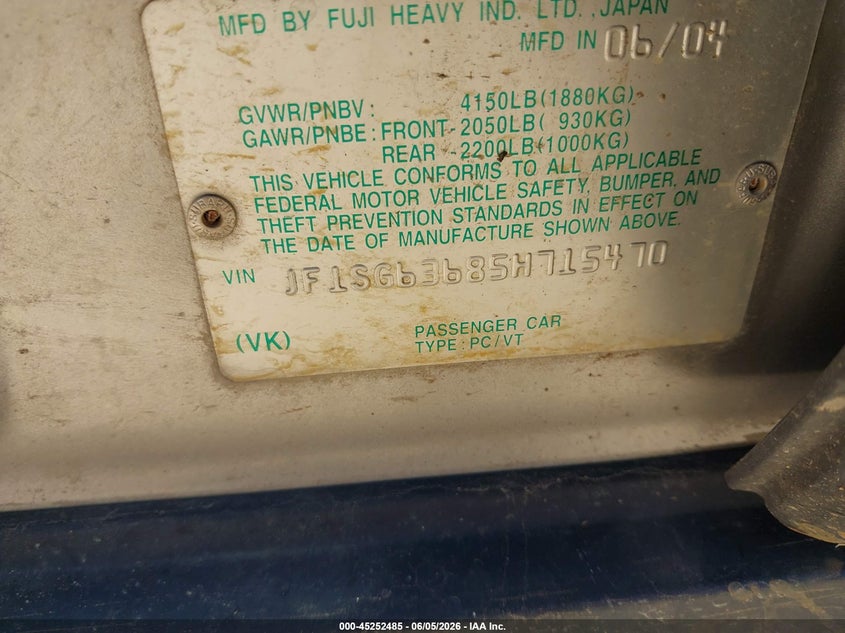 2005 Subaru Forester VIN JF1SG63685H715470 IAAI salvage auction — FRONT END, Salvage (Idaho), sold $25 on 2026-07-27 (photo 9)