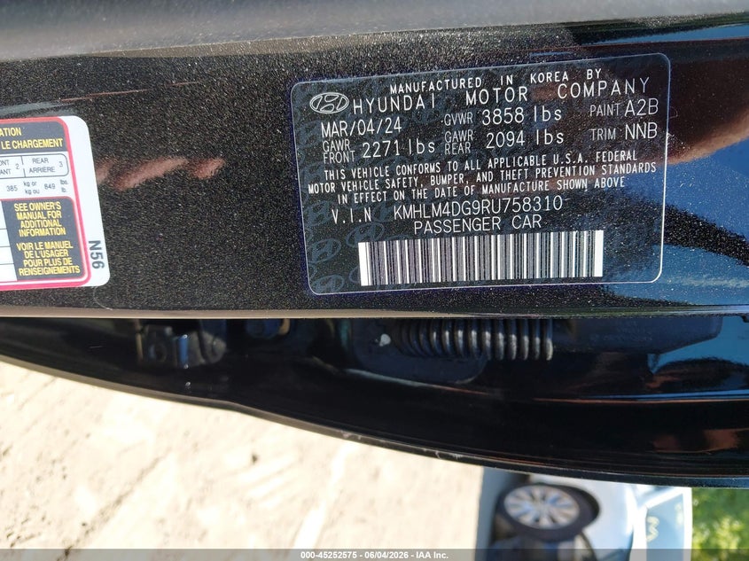 2024 Hyundai Elantra VIN KMHLM4DG9RU758310 IAAI salvage auction — FRONT END, Salvage - 75% Or Less (Maryland), sold $4,900 on 2026-07-29 (photo 9)