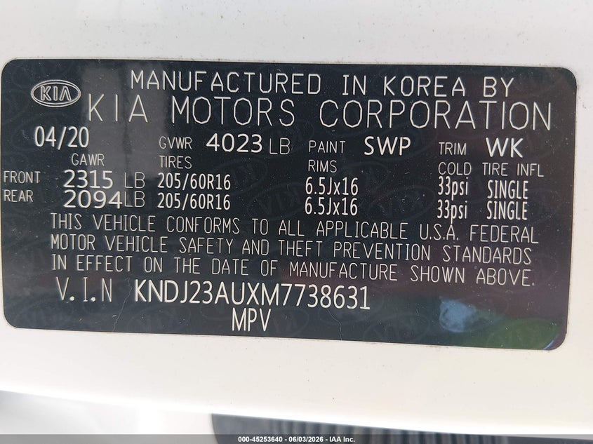 2021 Kia Soul VIN KNDJ23AUXM7738631 IAAI salvage auction — SIDE, Salvage Title, sold $6,350 on 2026-07-07 (photo 9)