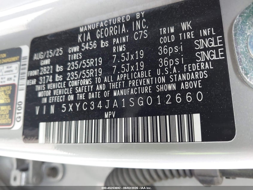 2025 Kia Ev6 VIN 5XYC34JA1SG012660 IAAI salvage auction — RIGHT FRONT, Salvage Title, sold $15,900 on 2026-07-24 (photo 9)