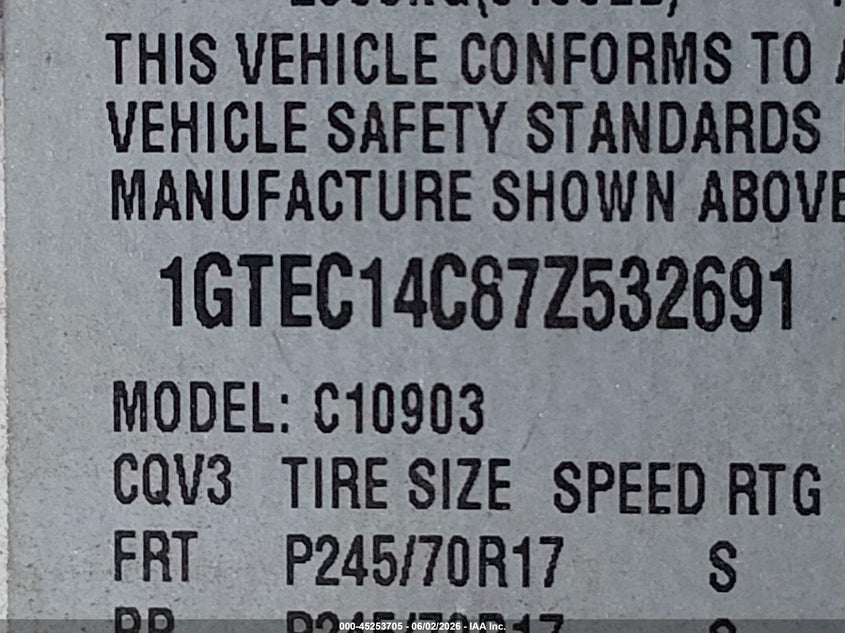 2007 Gmc Sierra 1500 VIN 1GTEC14C87Z532691 IAAI salvage auction — RIGHT FRONT, Salvage (Oregon), sold $825 on 2026-07-25 (photo 9)