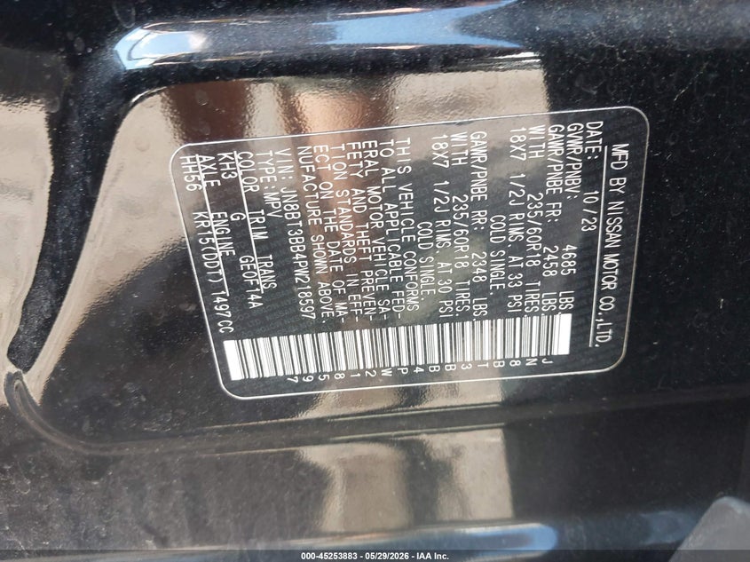 2023 Nissan Rogue VIN JN8BT3BB4PW218597 IAAI salvage auction — FRONT END, Salvage Title, sold $9,150 on 2026-07-15 (photo 9)