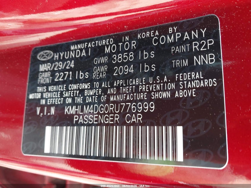 2024 Hyundai Elantra VIN KMHLM4DG0RU776999 IAAI salvage auction — FRONT END, Salvage Title, sold $2,550 on 2026-07-18 (photo 9)