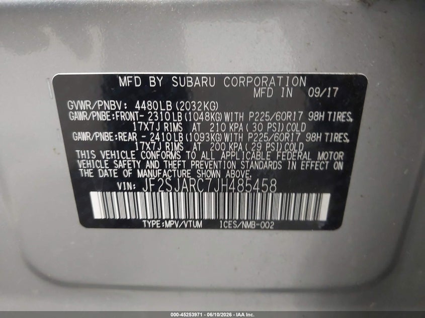 2018 Subaru Forester VIN JF2SJARC7JH485458 IAAI salvage auction — REAR END, Mv-907A (New York), sold $5,750 on 2026-07-15 (photo 9)