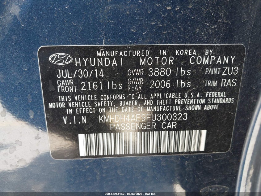 2015 Hyundai Elantra VIN KMHDH4AE9FU300323 IAAI salvage auction — FRONT END, Salvage Title, sold $25 on 2026-07-30 (photo 9)