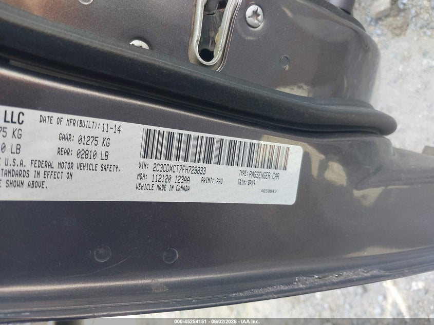 2015 Dodge Charger VIN 2C3CDXCT7FH729833 IAAI salvage auction — WATER/FLOOD, Salvage (Georgia), sold $1,150 on 2026-07-19 (photo 9)