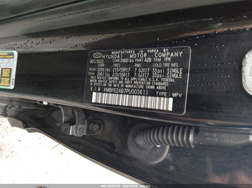 2023 Hyundai Kona VIN KM8K62AB7PU003611 IAAI salvage auction — LEFT FRONT, Salvage Title, sold $1,850 on 2026-07-09 (photo 9)
