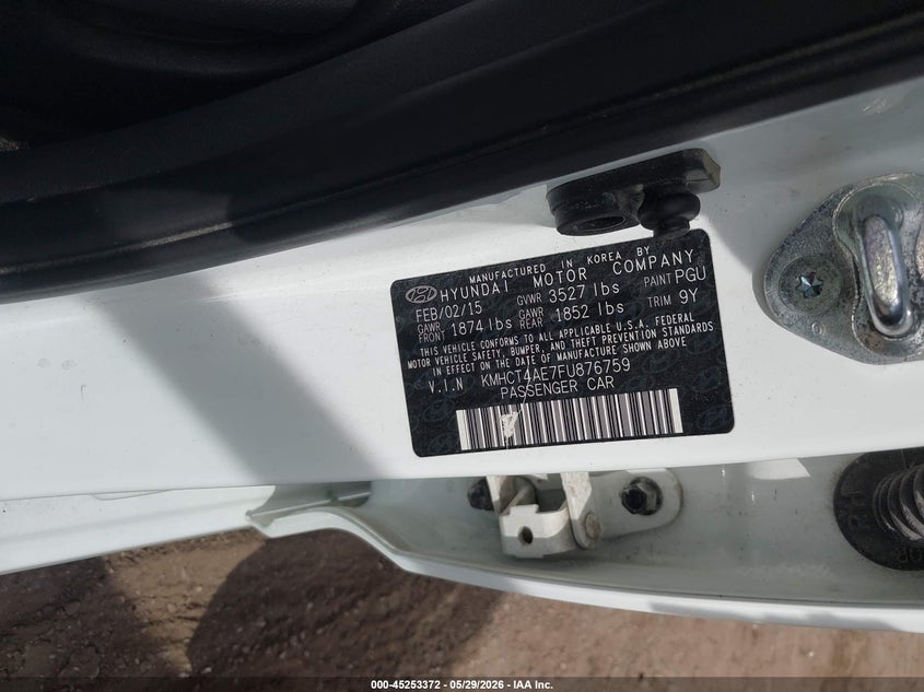 2015 Hyundai Accent VIN KMHCT4AE7FU876759 IAAI salvage auction — RIGHT FRONT, Salvage Title, sold $775 on 2026-07-22 (photo 9)