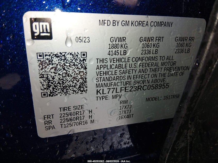 2024 Chevrolet Trax VIN KL77LFE23RC058955 IAAI salvage auction — FRONT END, Salvage Title, sold $6,375 on 2026-07-07 (photo 9)