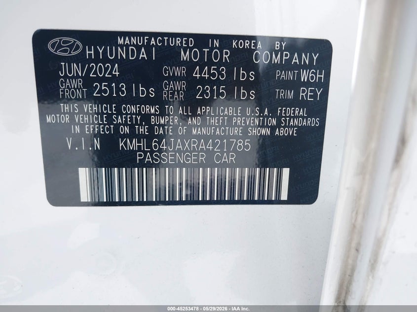 2024 Hyundai Sonata VIN KMHL64JAXRA421785 IAAI salvage auction — REAR END, Salvage Title, sold $8,200 on 2026-07-29 (photo 9)