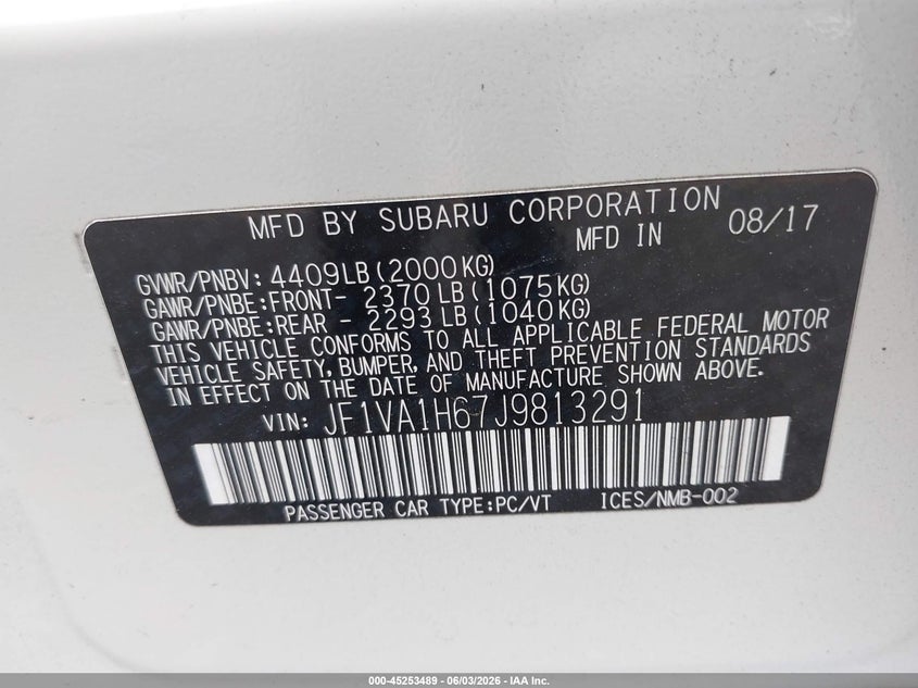 2018 Subaru Wrx VIN JF1VA1H67J9813291 IAAI salvage auction — SIDE, Salvage Title, sold $4,500 on 2026-07-23 (photo 9)