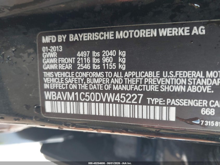 2013 BMW X1 VIN WBAVM1C50DVW45227 IAAI salvage auction — REAR END, Salvage Title, sold $1,100 on 2026-07-14 (photo 9)