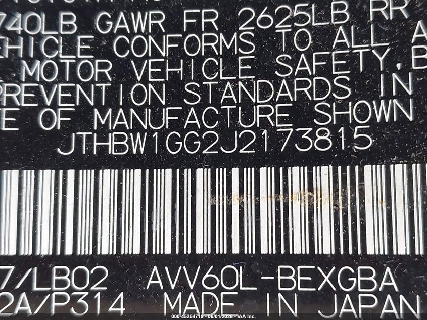 2018 Lexus ES VIN JTHBW1GG2J2173815 IAAI salvage auction — LEFT & RIGHT, Salvage Title, sold $6,800 on 2026-07-13 (photo 9)
