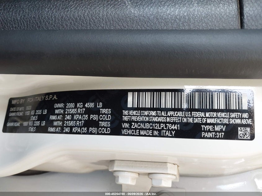 2020 Jeep Renegade VIN ZACNJBC12LPL76441 IAAI salvage auction — REAR END, Salvage (North Dakota), sold $1,550 on 2026-08-13 (photo 9)