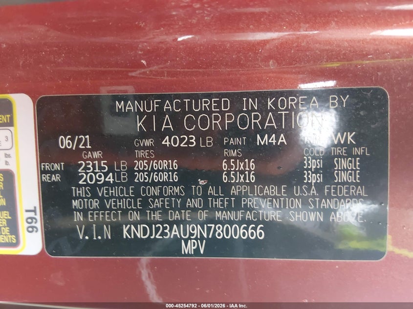 2022 Kia Soul VIN KNDJ23AU9N7800666 IAAI salvage auction — UNKNOWN, Salvage Title, sold $3,000 on 2026-07-20 (photo 9)