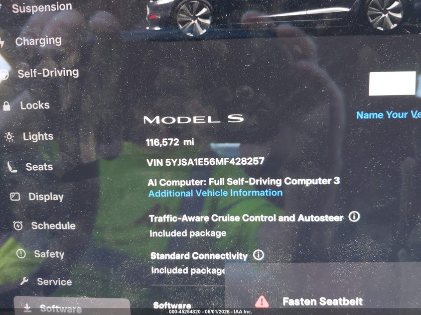 2021 Tesla Model s VIN 5YJSA1E56MF428257 IAAI salvage auction — NORMAL WEAR, Salvage Title, sold $21,150 on 2026-07-16 (photo 9)