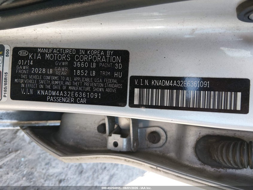 2014 Kia Rio VIN KNADM4A32E6361091 IAAI salvage auction — FRONT END, Salvage Title, sold $400 on 2026-07-08 (photo 9)