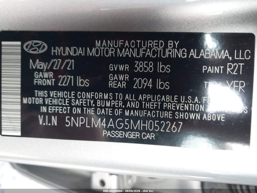 2021 Hyundai Elantra VIN 5NPLM4AG5MH052267 IAAI salvage auction — LEFT REAR, Salvage Title, sold $2,700 on 2026-07-22 (photo 9)