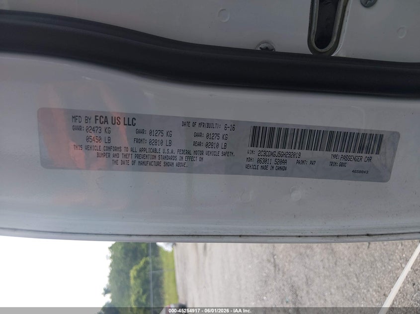 2016 Dodge Charger VIN 2C3CDXGJ5GH292019 IAAI salvage auction — RIGHT SIDE, Salvage Title, sold $3,650 on 2026-07-29 (photo 9)
