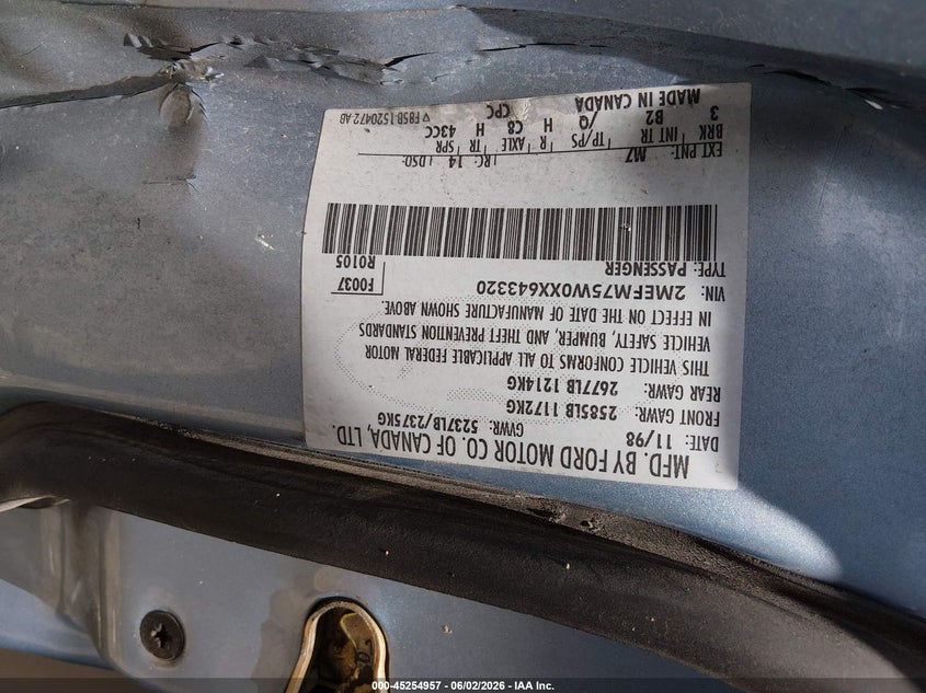 1999 Mercury Grand marquis VIN 2MEFM75W0XX643320 IAAI salvage auction — UNKNOWN, Clear (Arkansas), sold $175 on 2026-07-09 (photo 9)