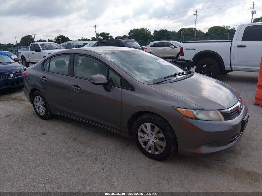 2012 Honda Civic VIN 19XFB2F54CE337298 IAAI salvage auction — HAIL, Salvage Title, sold $1,800 on 2026-07-10 (photo 1)