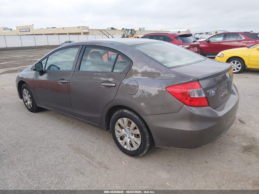 2012 Honda Civic VIN 19XFB2F54CE337298 IAAI salvage auction — HAIL, Salvage Title, sold $1,800 on 2026-07-10 (photo 3)