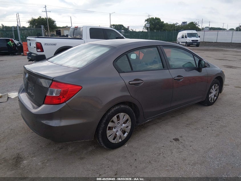 2012 Honda Civic VIN 19XFB2F54CE337298 IAAI salvage auction — HAIL, Salvage Title, sold $1,800 on 2026-07-10 (photo 4)